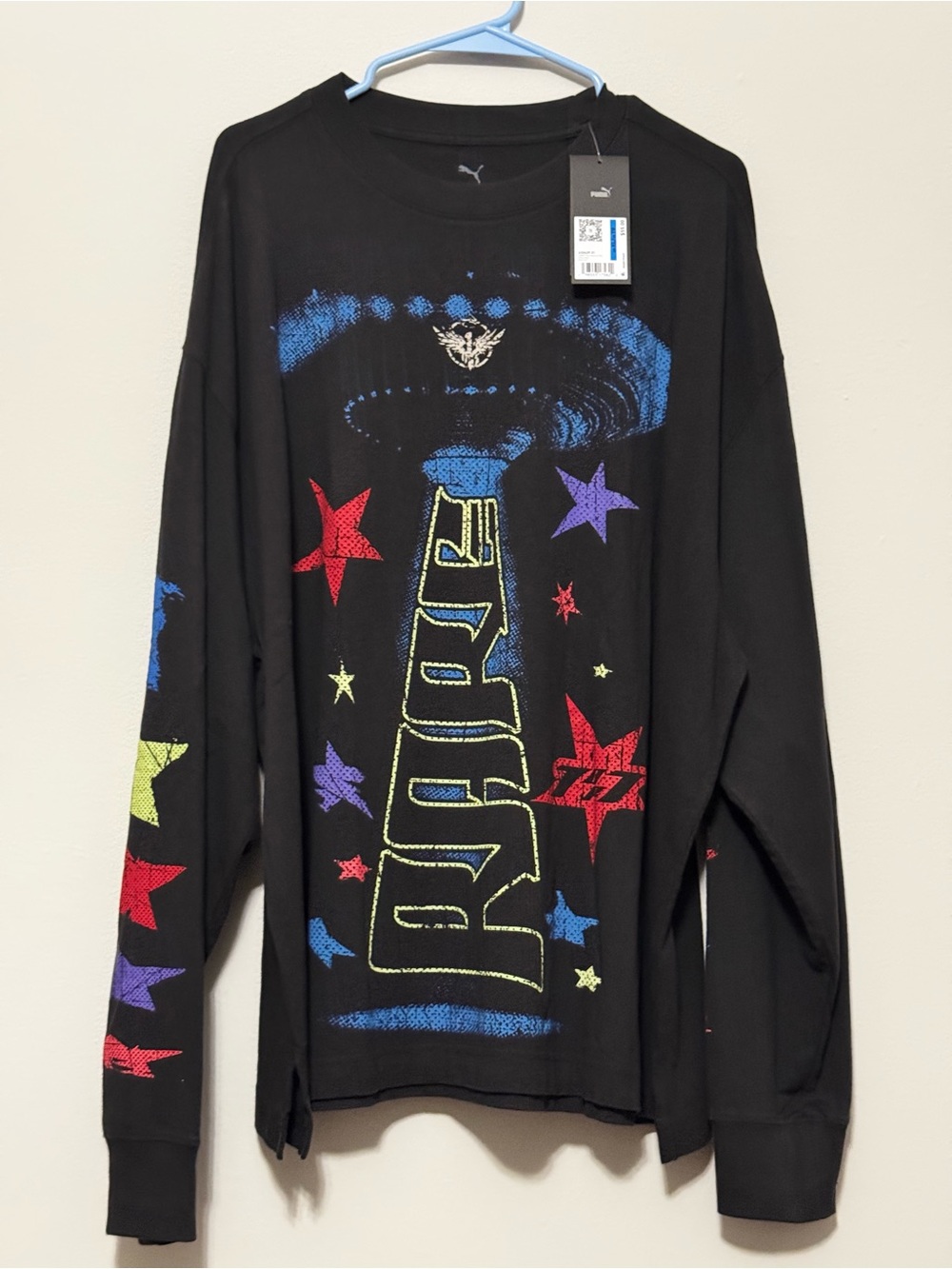 Puma Black Crewneck Sweater with Multicolor Star and Logo Print